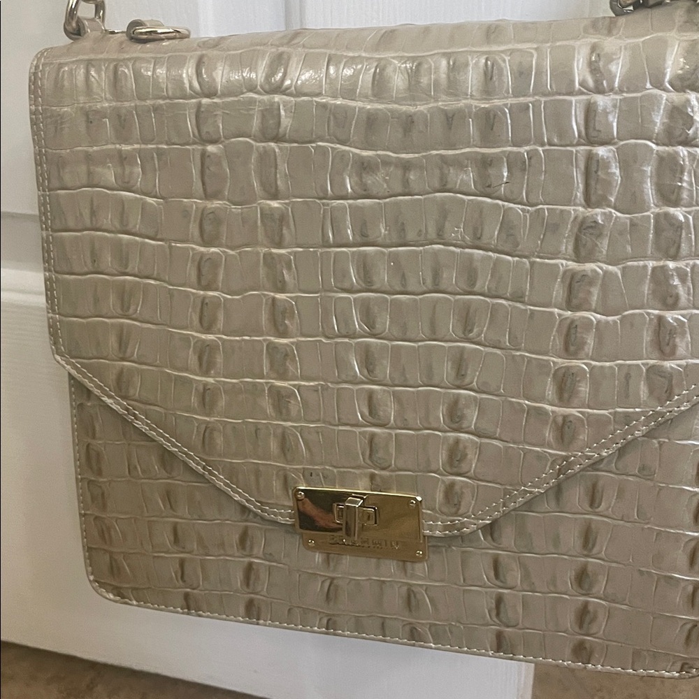 Brahmin Cream Crocodile-Embossed Shoulder Bag